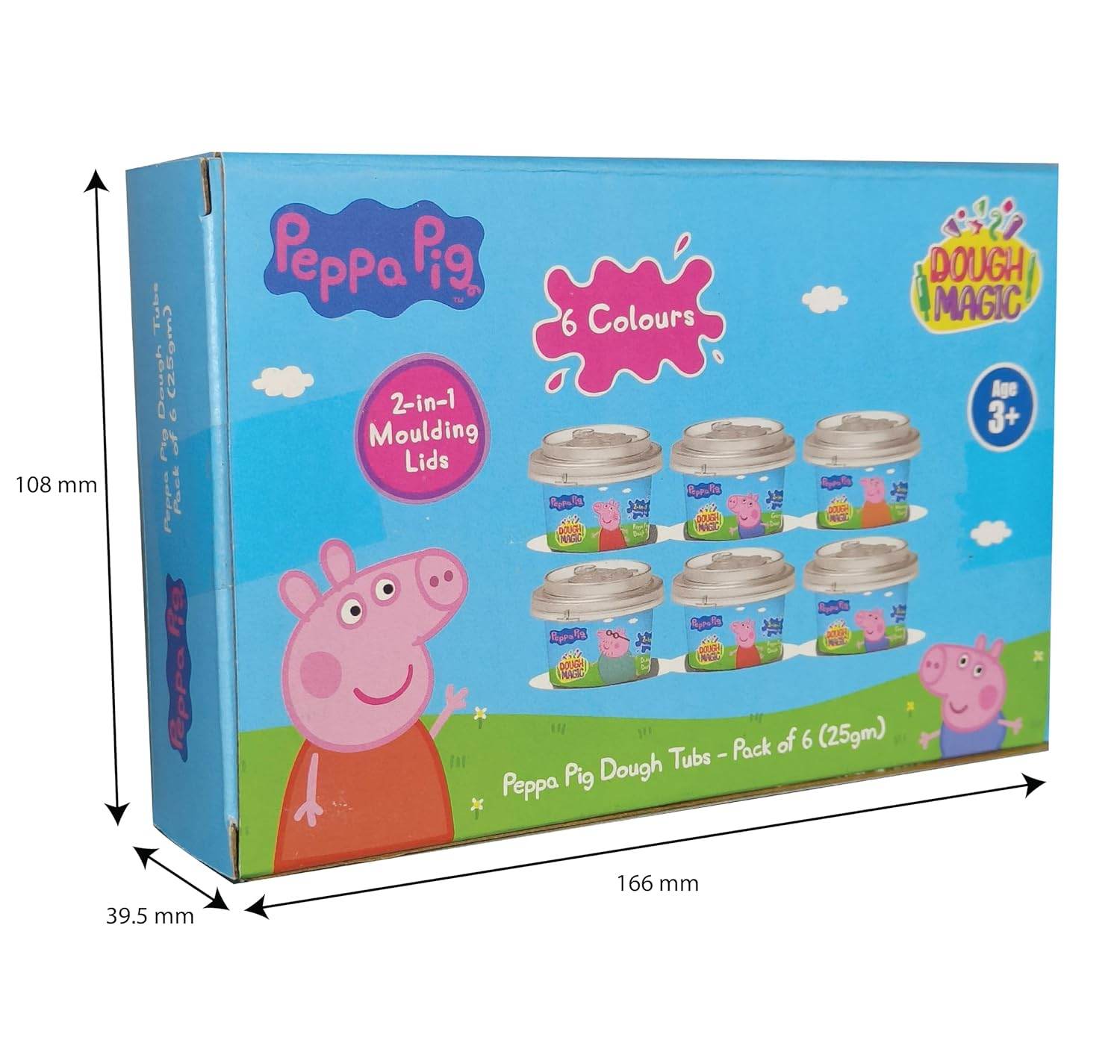 Peppa Pig dough tubs set with 6 colorful tubs and 2-in-1 molding lids for kids age 3 and up