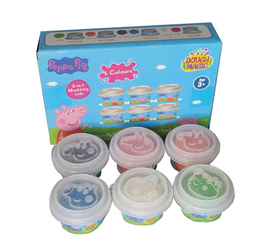 Peppa Pig dough tubs set with six colors and 2-in-1 molding lids for children age 3 and up