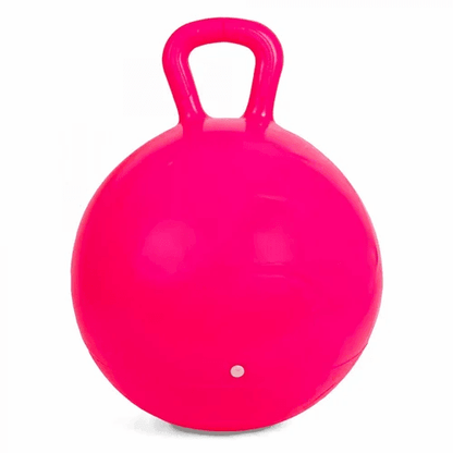 Pink hopper ball for kids featuring a handle, ideal for bouncing and active play