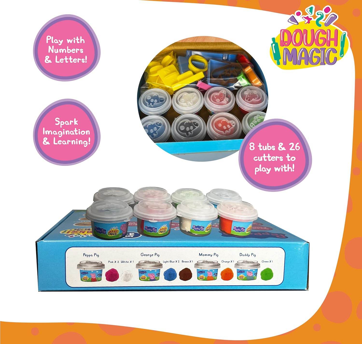Kids molding clay with cutters set including 8 colorful tubs and 26 cutters for creative play