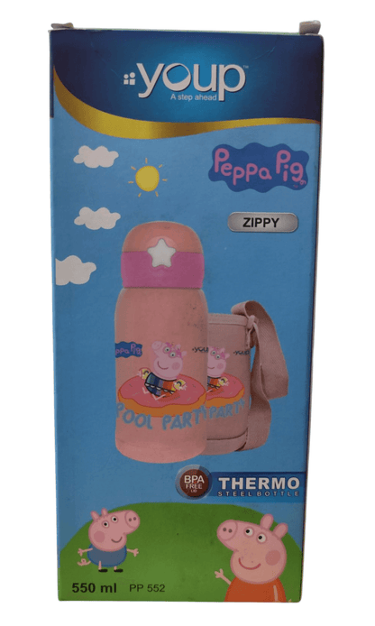 Peppa Pig sipper bottle for kids pink thermo stainless steel 550 ml with carrying pouch