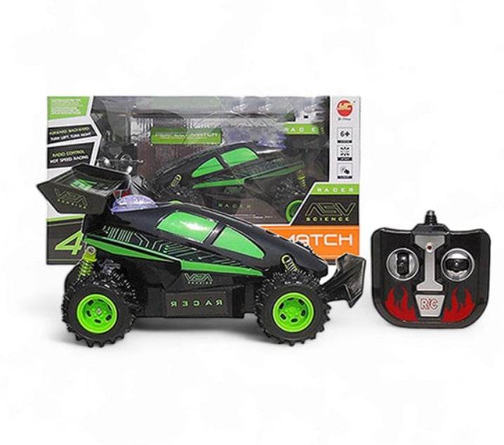 Remote control racing car for kids in black and green with a matching controller from T-Rex the toyland Sitamarhi