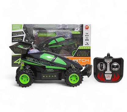 Remote control racing car for kids in black and green with a matching controller from T-Rex the toyland Sitamarhi