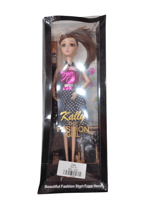 Doll in pink dress dresses with stylish polka dots suitable for ages 4 and up
