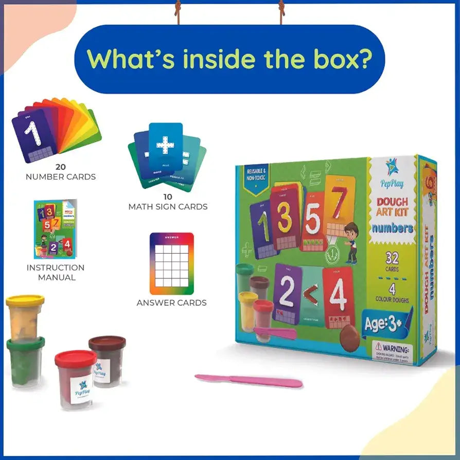 Dough Art Kit with play dough clip art, 4 colors for ages 3 and up, includes number and math sign cards