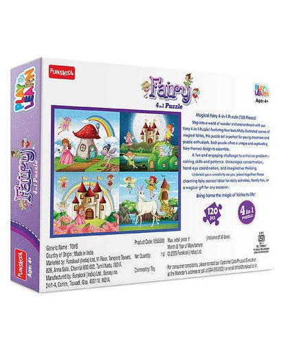 Play & Learn Funskool Fairy 4 in 1 Puzzle Game for Kids, 120 Pieces, Encourages Learning & Development, Fun Activity for Preschoolers, Multicolor, Set for Kid, Age 4+ Years - T-Rex the toyland Sitamarhi