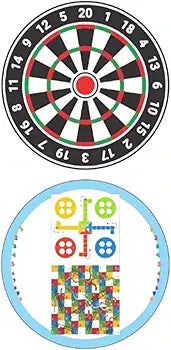 Colorful cardboard board game board game featuring a dartboard and Snakes and Ladders design
