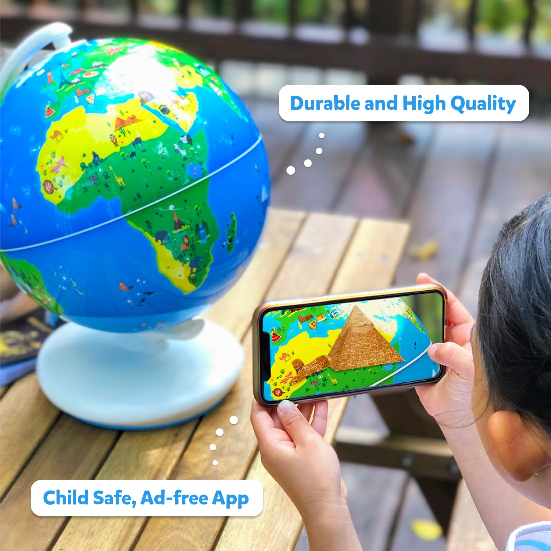 Blue interactive globe educational toy for kids with app support for ages 5 and up