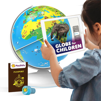 Colorful STEM educational toy globe for children with interactive tablet and passport for ages 4-8