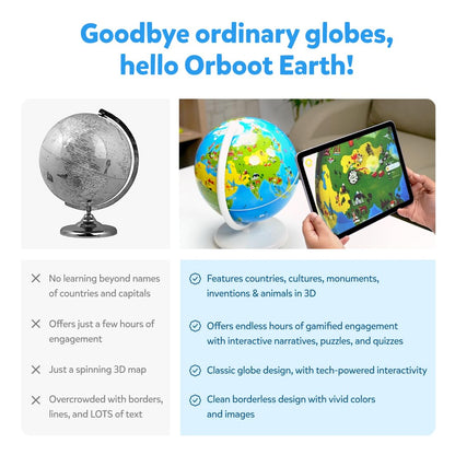 Colorful Orboot Earth educational globe for ages 5+ with interactive features and 3D elements