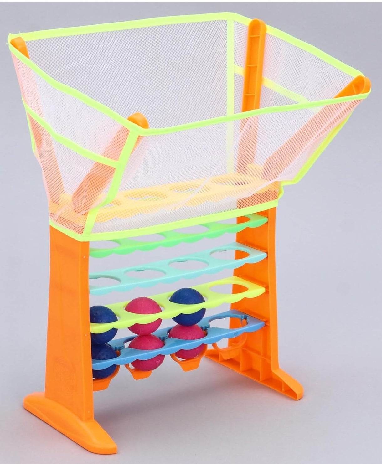 Prem Ratna Plot 4 Balls game with colorful ball holders and a mesh top for catching balls