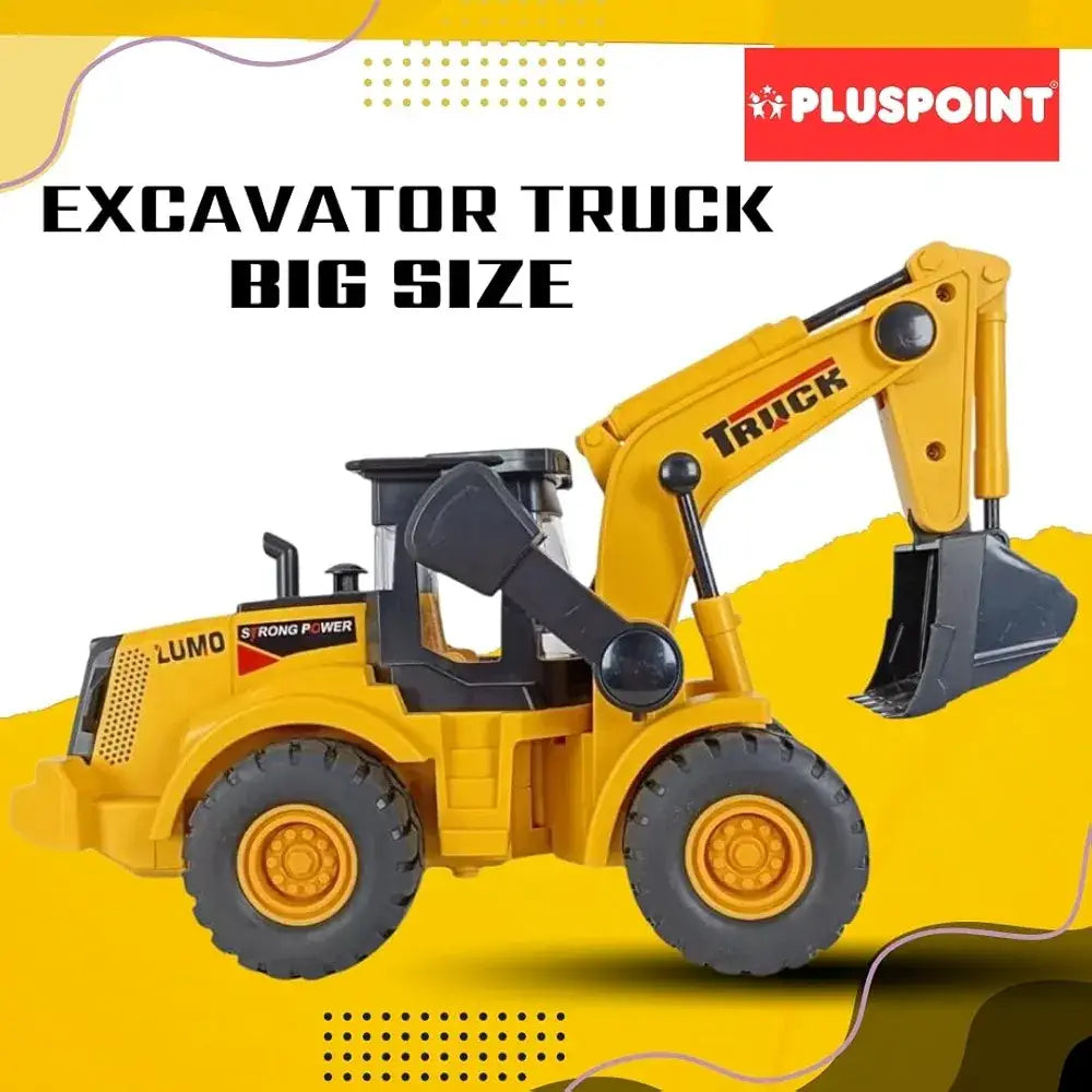 Yellow construction truck for rent featuring a movable excavator arm for dynamic play