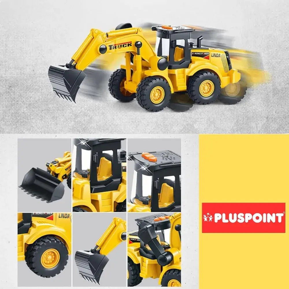 Yellow construction truck for rent with movable front loader, ideal for kids ages 3 and up
