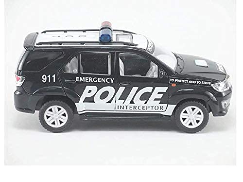 Black Centy pull back police car vehicle with emergency lights for kids aged 3 and up