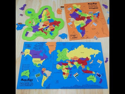 Mapology Combo: Map Puzzle of India and World with Capitals and Flags of Countries