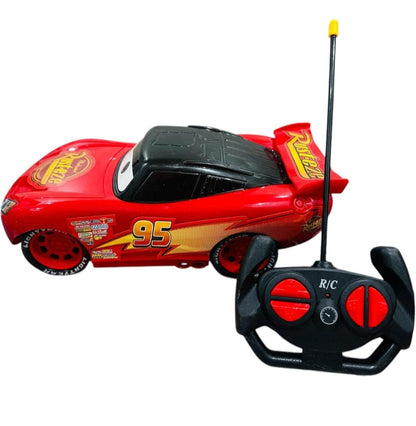 Red RC car with a sleek design and a black remote control, ideal for printare 3d enthusiasts