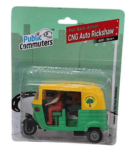 Pull back auto rickshaw toy in green and yellow by T-Rex the toyland Sitamarhi with CNG auto rickshaw design