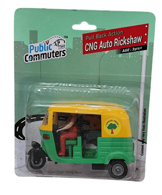 Pull back auto rickshaw toy in green and yellow by T-Rex the toyland Sitamarhi with CNG auto rickshaw design