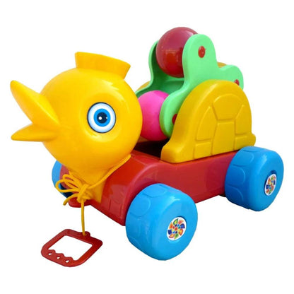 Colorful pull along toy snail with wheels and detachable stacking shapes for toddlers