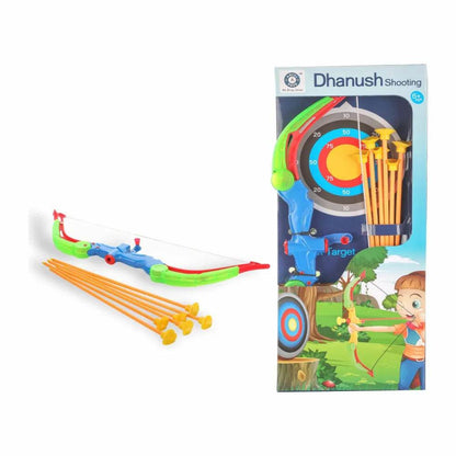 Pull Back Bow & Arrow With Led Lights, Dhanush Toy Set With Cutout Target Board - T-Rex the toyland Sitamarhi