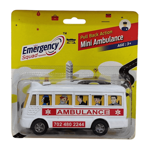 Pull back action mini ambulance toy for kids by T-Rex the toyland with emergency squad design