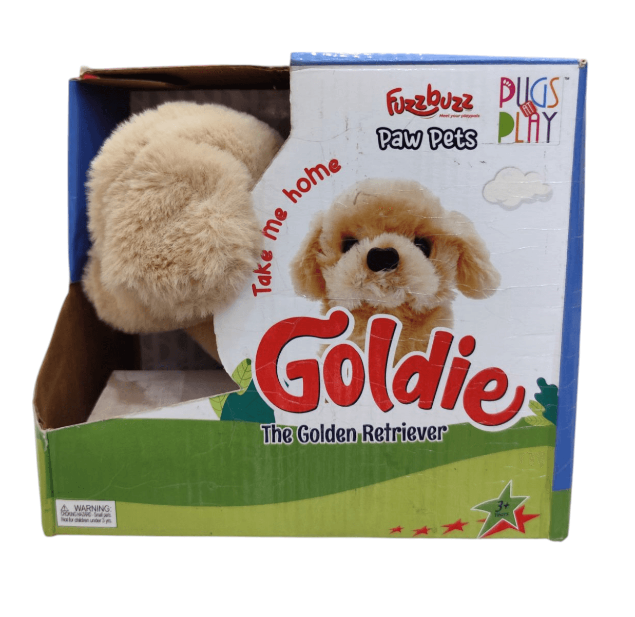 Furbuzz Goldie the Golden Retriever puppy stuffed animal for ages 3 and up in a colorful box