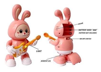 Rabbit Guitarist Toy, Easter Glow Musical Bunny, Electric Rabbit Toys, Sensing Interactive Walking Dancing Toy with Music Sounds & Lights, Easter Gift... - T-Rex the toyland Sitamarhi