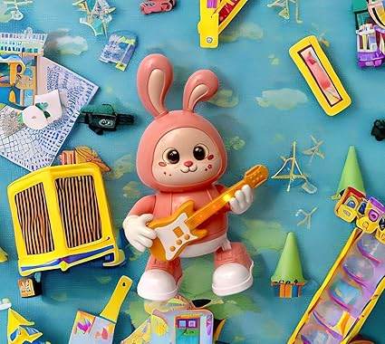 Rabbit Guitarist Toy, Easter Glow Musical Bunny, Electric Rabbit Toys, Sensing Interactive Walking Dancing Toy with Music Sounds & Lights, Easter Gift... - T-Rex the toyland Sitamarhi
