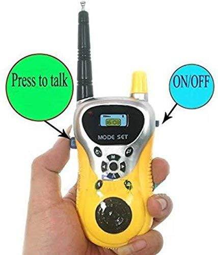 Yellow radio 2 way walkie-talkie for kids with press-to-talk feature and adjustable settings
