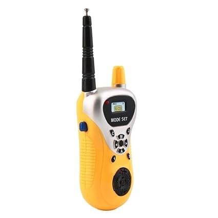 Yellow 2-way radio toy for kids, features an easy-to-use interface and adjustable antenna
