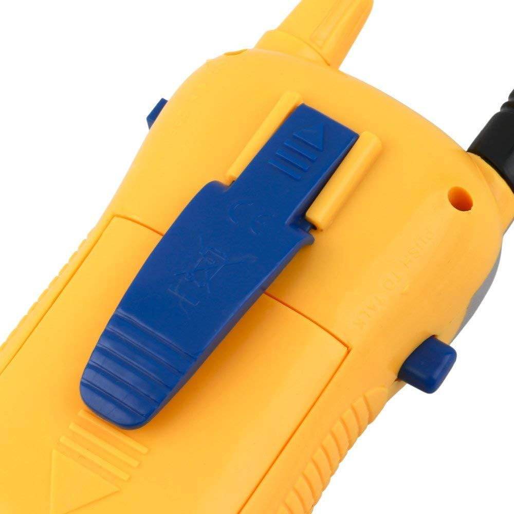 Yellow two-way radio toy for kids with a blue button and robust design, ideal for ages 5 and up