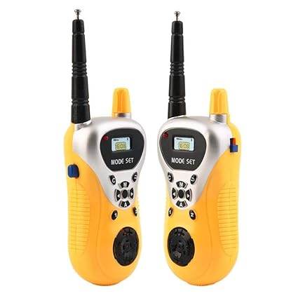 Yellow 2-way radio set for kids with LCD display and adjustable settings