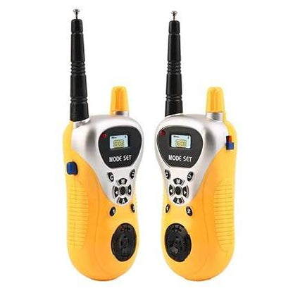Yellow 2-way radio set for kids with LCD display and adjustable settings