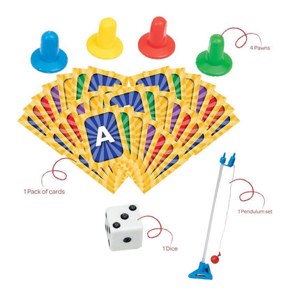 Junior picnic board game for kids with colorful pawns cards dice and pendulum set by Prem Ratna