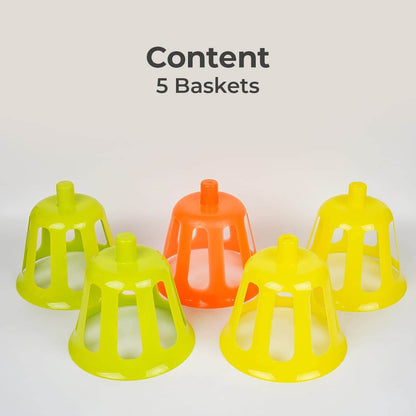 Five colorful plastic baskets included for 2 in 1 basket bottle toss game by T-Rex the toyland Sitamarhi