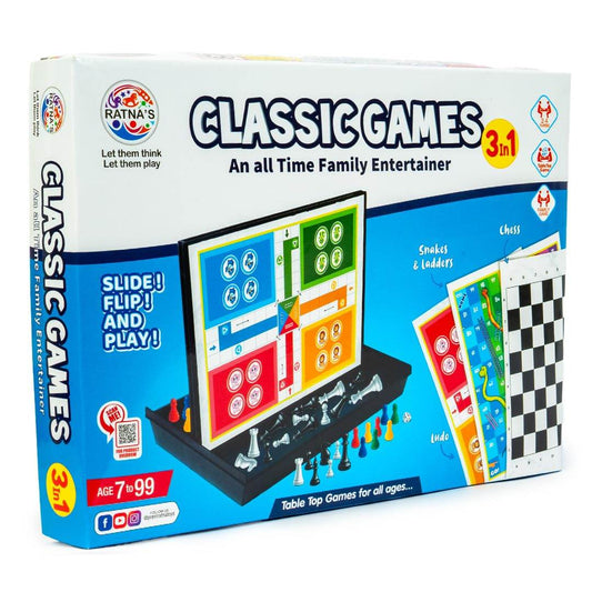 Prem Ratna 3 in 1 board games set classic games with chess snakes and ladders for family fun