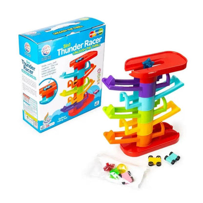 Prem Ratna 3 in 1 car ramp toy for toddlers with colorful spiral track and two small cars