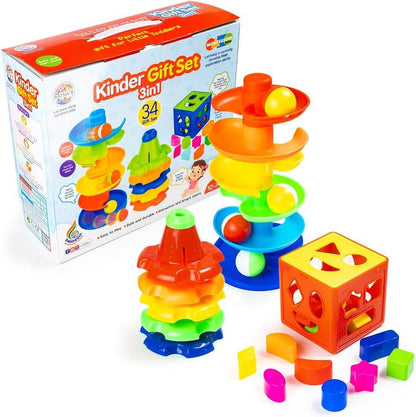 Ratna's 3 in 1 Kinder Gift Set Containing Stack-N-Spin, Rainbow Spinning Tower & Shape Sorter Cube Montessori Toys Preschool Learning for Infants & Toddlers - T-Rex the toyland Sitamarhi