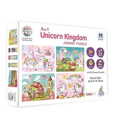 RATNA'S 4 in 1 Unicorn Kingdom Jigsaw Puzzle for Kids|A Perfect Jigsaw Puzzle for Little Hands|4 * 35 Pieces Jigsaw Puzzle - T-Rex the toyland Sitamarhi