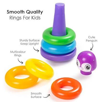 Ratna's 5 in 1 Tiny Tots Gift Set Containing Star Stacker, Penguin Stacking Ring, Stack-N-Spin, Rainbow Spinning Tower & Shape Sorter Cube Toys for Infants & Toddlers - T-Rex the toyland Sitamarhi