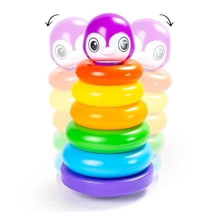 Ratna's 5 in 1 Tiny Tots Gift Set Containing Star Stacker, Penguin Stacking Ring, Stack-N-Spin, Rainbow Spinning Tower & Shape Sorter Cube Toys for Infants & Toddlers - T-Rex the toyland Sitamarhi