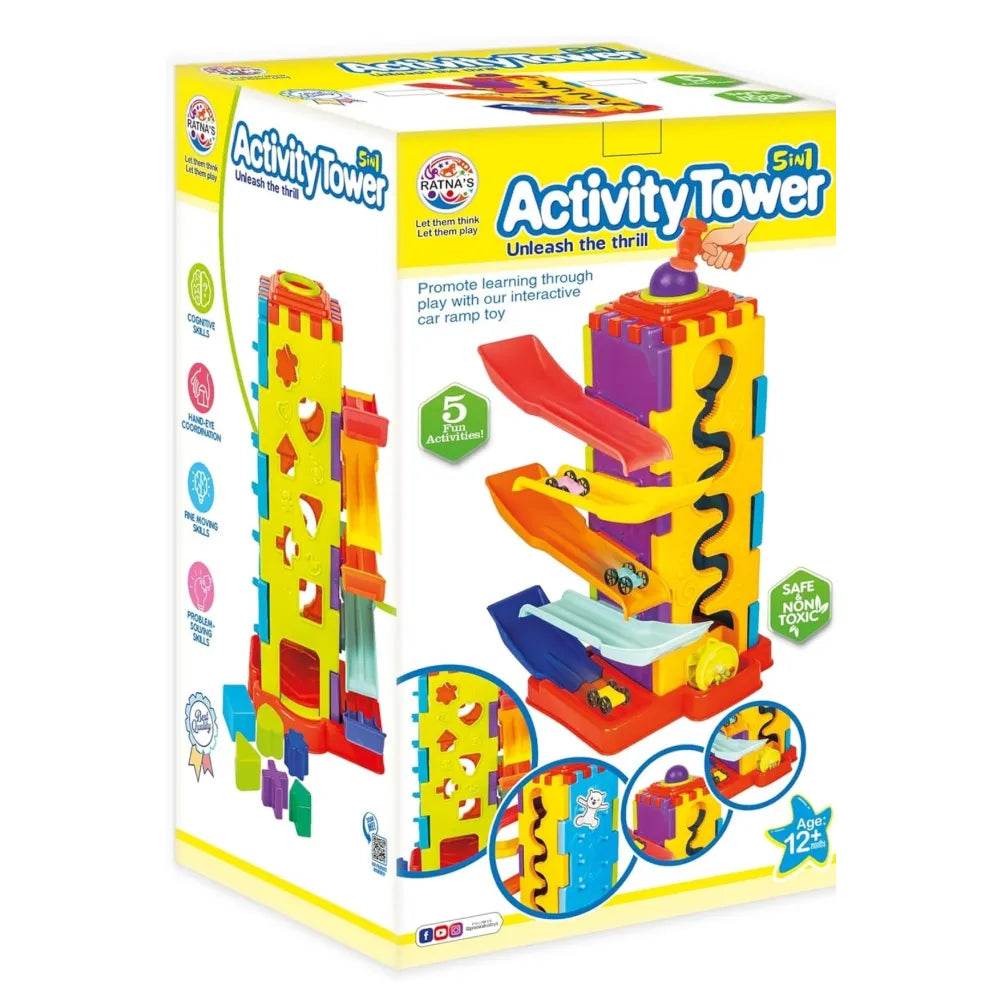 Ratna's Activity Tower 5 in 1 for Kids 1+ Year with Car Race, Shape Sorter, Tumbling Panda, Wheel Slider and Hammering Fun Activities for Toddlers - T-Rex the toyland Sitamarhi
