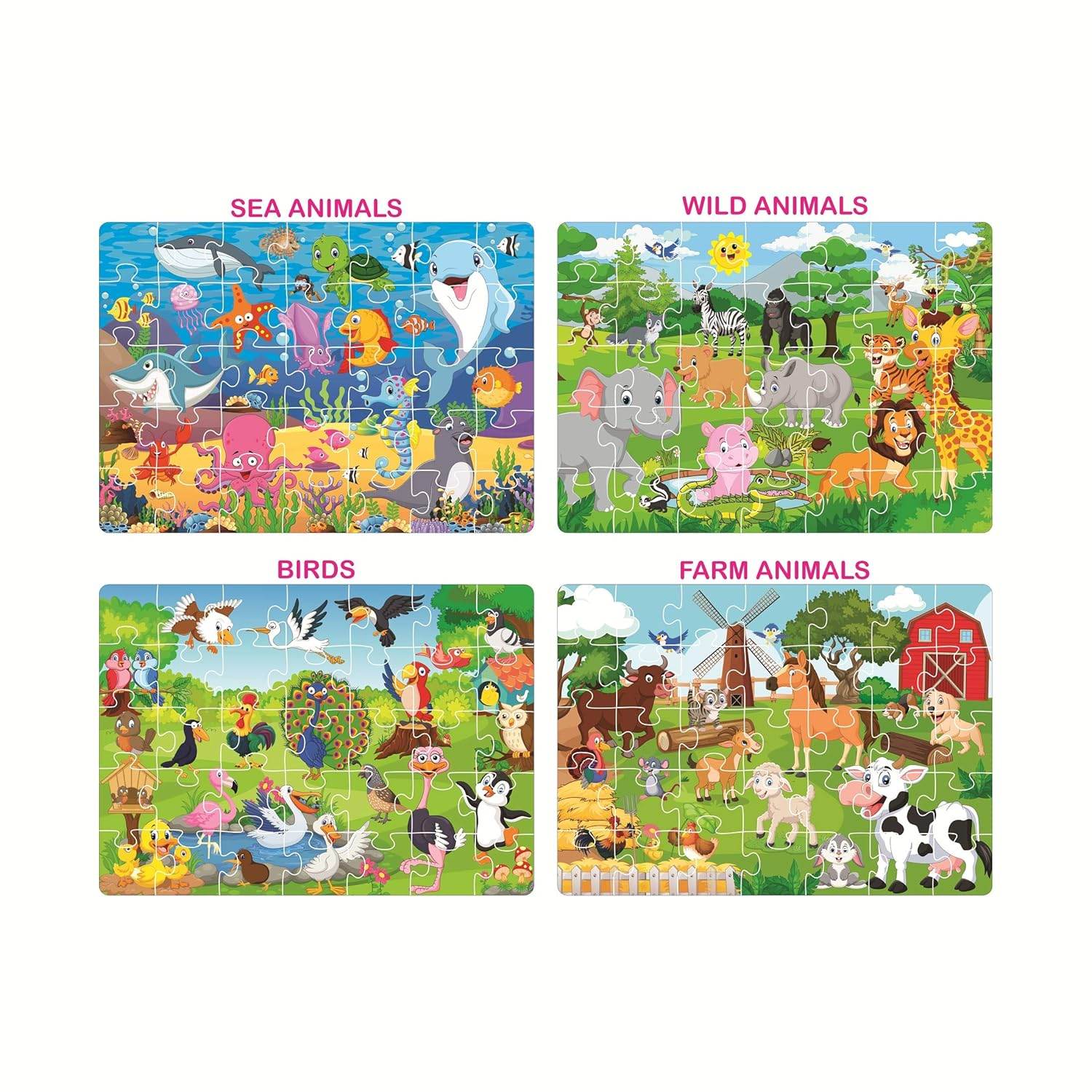 Puzzle animal world jigsaw puzzle set featuring colorful sea animals wild animals birds and farm animals