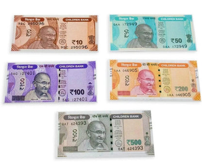 Award winning educational board game play money featuring colorful Indian rupee notes for children