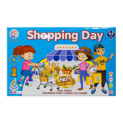 Prem Ratna award winning educational board game Shopping Day with kids and a shopping cart