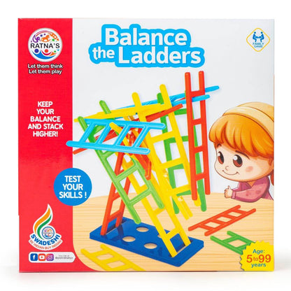 Balance the ladders game by Prem Ratna with colorful plastic ladders and blue base for stacking and balancing