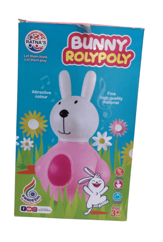 Ratna's Bunny Roly Poly Push and Shake Wobbling Bell Sounds Musical Rattling Toy for Infants (Multicolour) - T-Rex the toyland Sitamarhi