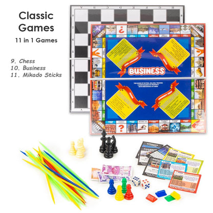 11 in 1 board games set by T-Rex the toyland Sitamarhi featuring chess, business, mikado sticks, and other classic games