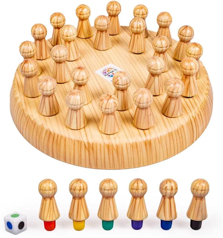 Wooden color matching board game for children with pegged pieces and multicolor dice by T-Rex the toyland Sitamarhi