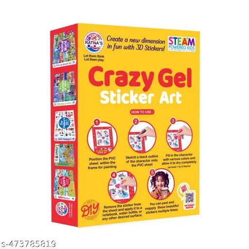 RATNA'S Crazy Gel Sticker Art Unicorn & Mermaid for Creating Vibrant, Reusable 3D Stickers, DIY Kit for Kids 5+ Years - T-Rex the toyland Sitamarhi